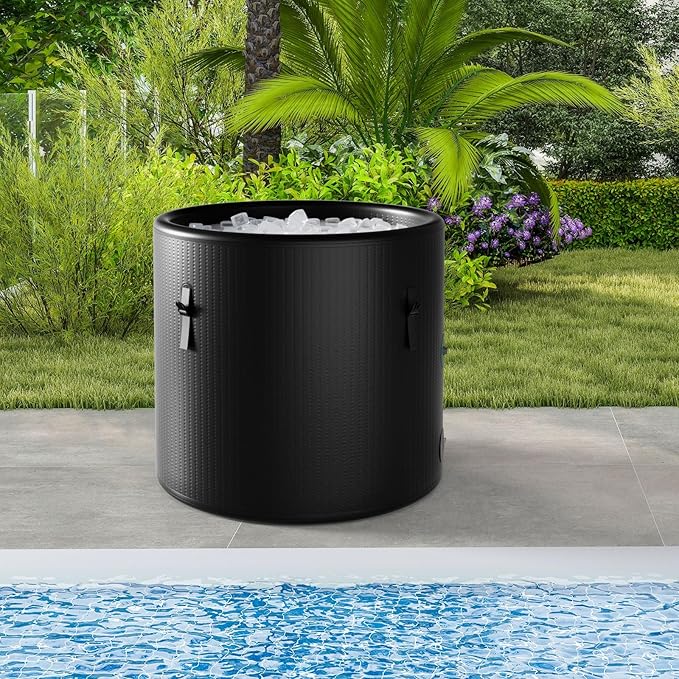 Goplus 79 Gal Ice Bath Tub for Athletes, Inflatable Cold Plunge Tub w/Multiple Layered, Lid, Pump, Backpack, Water Chiller Compatible Portable Freestanding Ice Bath for Adults (79 Gal Round, Black)