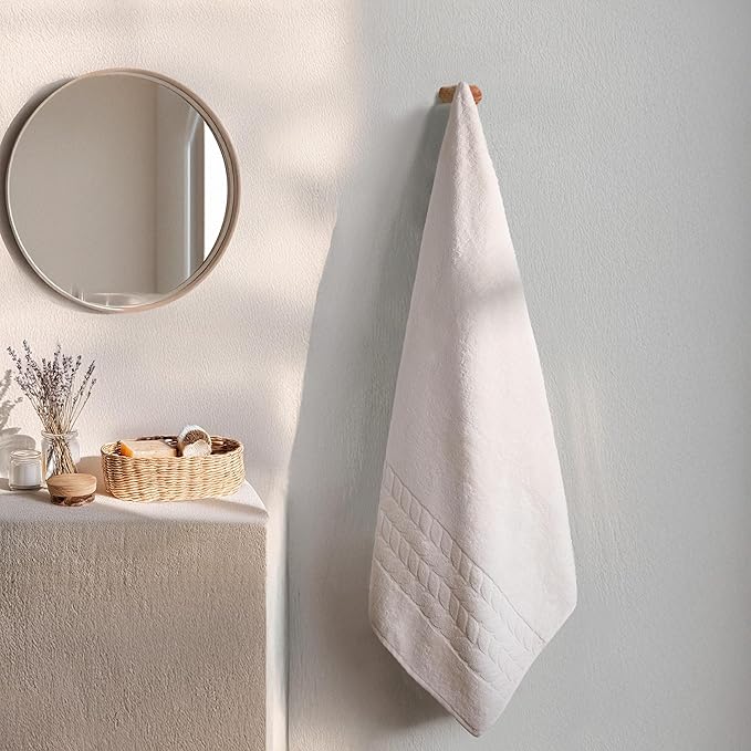 BAGNO MILANO Organic Turkish Cotton Bath Towels, Luxury Jacquard Collection, Certified Organic Highly Absorbent, Soft-Plush Towel Set (Cream, 6 Pcs Towel Set)