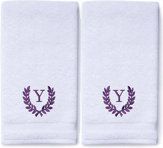 Decorative and Monogrammed Hand Towels for Bathroom Kitchen Makeup | Personalized Gift for Wedding-Bridal | Roman Font Custom Luxury Turkish Towel | Spa Collection, Oversized, 16 X 30 Inch, Set of 2