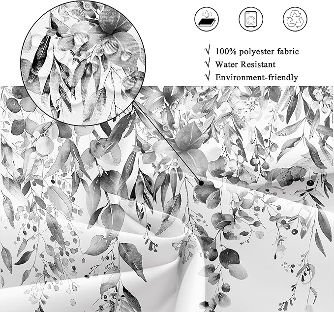 Riyidecor Black White Eucalyptus Shower Curtain for Bathroom Decor 72Wx72H Leaves Dark Plants Watercolor Floral Rustic Botanical Leaf Art Printed Fabric Polyester Waterproof 12 Pack Plastic