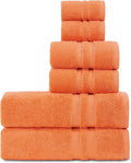 Premium 6 Piece Towel Set, 2 Bath Towel, 2 Hand Towels, 2 Washcloths, 100% Turkish Cotton Soft Absorbent Towels (Orange, 6 Piece Towel Set)
