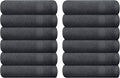 GLAMBURG Ultra Soft 12-Piece Washcloths Set 13x13-100% Ringspun Cotton - Durable & Highly Absorbent Face Towels - Ideal for use in Bathroom, Kitchen, Gym, Spa & General Cleaning - Charcoal Grey