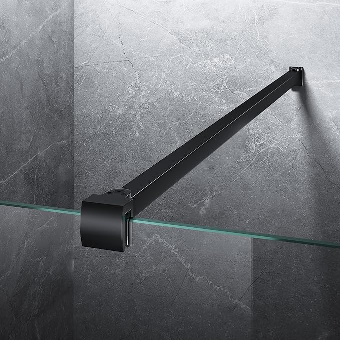 Frameless Shower Door Support Bar, Stainless Steel Wall-to-Glass Support Arm to Fixed Shower Glass Panel, for 1/4"-3/8" (6-10 mm) Door, 180° Pivot & Stow-Flat Mode (Matte Black, 31.5-inch(800mm))