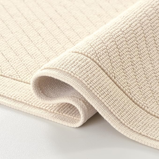 Arkwright 100% Cotton Bathroom Rug - High Absorbent Stylish Textured Woven Design Bath Mat, Slip Resistant Backing for Shower and Bathtub Floor, 24x36 in - Beige