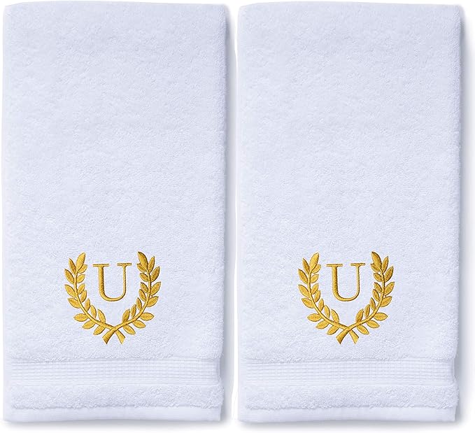 Decorative and Monogrammed Hand Towels for Bathroom Kitchen Makeup | Personalized Gift for Wedding-Bridal | Roman Font Custom Luxury Turkish Towel | Spa Collection, Oversized, 16 X 30 Inch, Set of 2