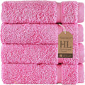 Washcloth Linen Set Premium Original Turkish Cotton, Hotel Quality for Maximum Softness & Absorbency for Face, Hand, Kitchen & Cleaning (Pink, Washcloth Set)