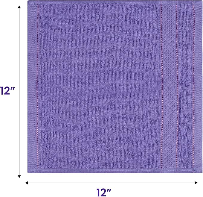Casa Lino Face Towels & Body Wash Cloths for Showering - 100% Cotton Wash Cloths for Bathroom - Highly Absorbent & Quick Drying Washcloth Set - Cotton Washcloths 24 Pack (12" x 12") - (Purple)