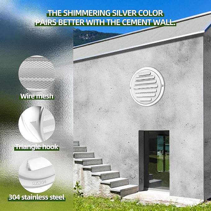 6'' Shiny Silver Paint Stainless Steel Air Vents, Louvered Grille Cover Vent - Image 4
