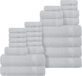 Belizzi Home 100% Cotton Towel Set, Contains 6 Soft Bath Towel, 6 Hand Towels, 12 Wash Cloths - Compact Absorbent Lightweight & Quickdry Towels for Bathroom - 24 Piece Bathroom Towel Set - Light Grey