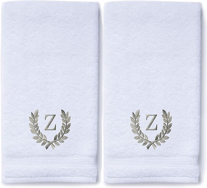 Decorative and Monogrammed Hand Towels for Bathroom Kitchen Makeup | Personalized Gift for Wedding-Bridal | Roman Font Custom Luxury Turkish Towel | Spa Collection, Oversized, 16 X 30 Inch, Set of 2