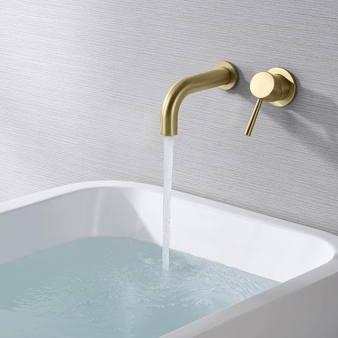 SUMERAIN Wall Mount Bathtub Faucet Tub Filler with Valve, Brushed Gold Single Handle