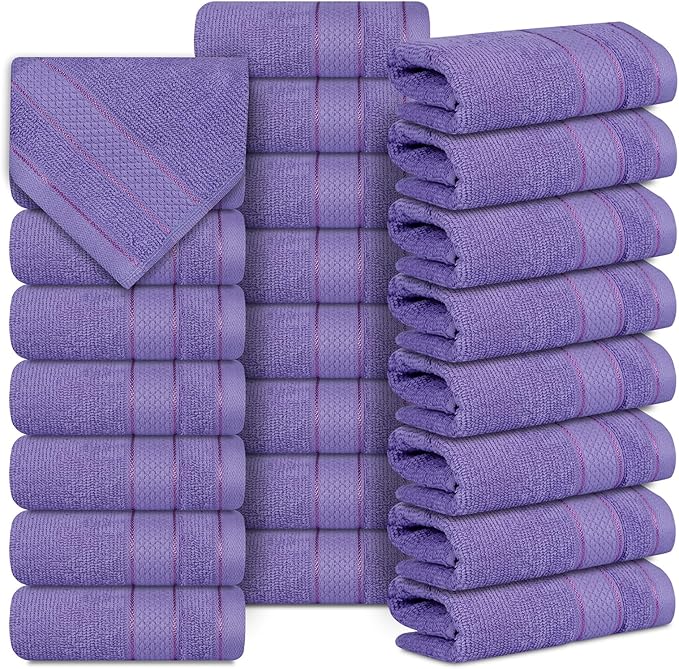 Casa Lino Face Towels & Body Wash Cloths for Showering - 100% Cotton Wash Cloths for Bathroom - Highly Absorbent & Quick Drying Washcloth Set - Cotton Washcloths 24 Pack (12" x 12") - (Purple)