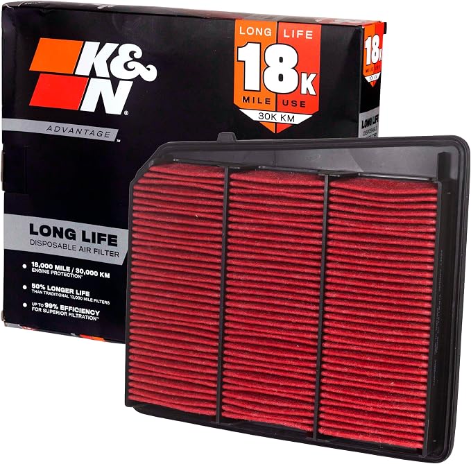 K&N Engine Air Filter: Long Life 18, 000 Mile Replacement Air Filter: Compatible by KNEngineeringInc