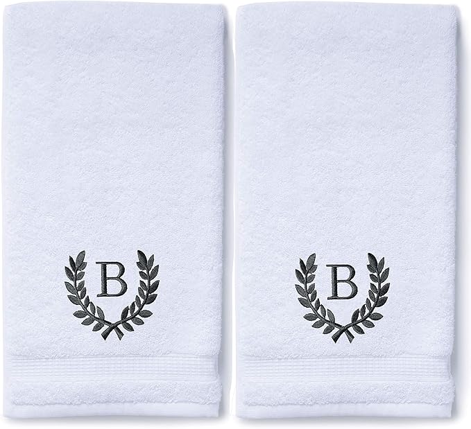 Decorative and Monogrammed Hand Towels for Bathroom Kitchen Makeup | Personalized Gift for Wedding-Bridal | Roman Font Custom Luxury Turkish Towel | Spa Collection, Oversized, 16 X 30 Inch, Set of 2
