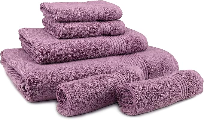 EastNBlue Lara Premium Bath Towel Set 6 Piece - Soft & Highly Absorbent Bathroom Towel Set, 100% Luxury Turkish Cotton, Flannel Bath Towels, 1 Bath Towel, 1 Hand Towel, 4 Washcloths - Damson