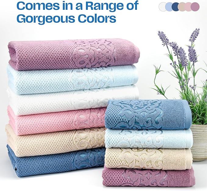 EastNBlue Lara Premium Bath Towel Set 6 Piece - Soft & Highly Absorbent Bathroom Towel Set, 100% Luxury Turkish Cotton, Flannel Bath Towels, 1 Bath Towel, 1 Hand Towel, 4 Washcloths - Navy Blue