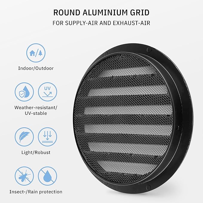 calimaero® WSGB 6" Inch Black Round Metal Air Vent Grill Cover Flat Louver - Image 3
