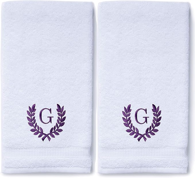 Decorative and Monogrammed Hand Towels for Bathroom Kitchen Makeup | Personalized Gift for Wedding-Bridal | Roman Font Custom Luxury Turkish Towel | Spa Collection, Oversized, 16 X 30 Inch, Set of 2