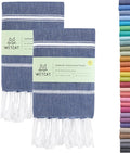 WETCAT Turkish Hand Towels with Hanging Loop, Set of 2 (20" x 30") 100% Turkish Cotton, Pre-Washed, Quick Drying, for Kitchen or Bathroom - Navy Blue