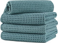 Microfiber Waffle Hand Towels, 4 Pieces, Soft, Absorbent, Fast Drying, Lint Free (Green)