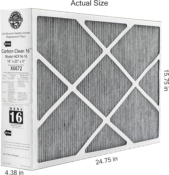 Lennox Healthy Climate X6672 16x25x5 Healthy Climate Carbon-Clean MERV 16 - Image 2