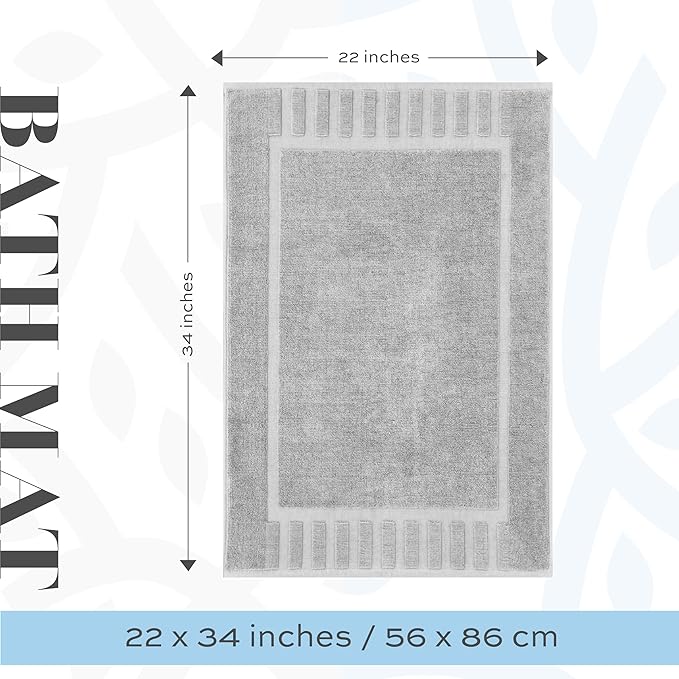 White Classic Luxury Bath Mat Floor Towel Set - Absorbent Cotton Hotel Spa Shower/Bathtub Mats [Not a Bathroom Rug] 22"x34" | 2 Pack | Dolphin Grey