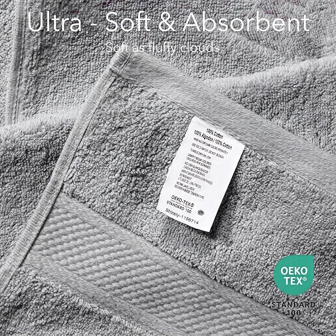 Cloudura Luxury Bath Towels-100% Cotton | Quick Dry | Lightweight | Thick,I Good for Spa,Gym & Hotel Quality,(27'x54')-Soft & Absorbent (Grey, Set of 2)