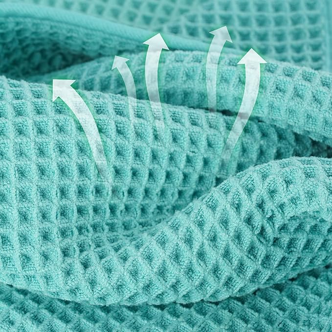 Microfiber Waffle Hand Towels, 4 Pieces, Soft, Absorbent, Fast Drying, Lint Free (Turquoise)