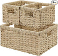 Vagusicc Wicker Basket, Set of 3 Hand-woven Storage Baskets for Organizing, Seagrass Wicker Storage Basket Bins with Handles, Small Toilet Paper Storage Baskets for Shelves Pantry Baskets (Seagrass)