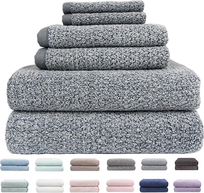 Everplush Diamond Jacquard 6 Pieces Bath Towel Set, Luxury Super Soft Oversized everplush Towels, Highly Absorbent everplush Diamond Jacquard Quick Dry Bath Towel for Bathroom Dusk