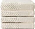 Texere 100% Organic Cotton Jacquard 650 GSM Premium Bath Towel Sets - Extra Absorbent Quick Dry and Plush (Cable, Birch, 4 Bath Towels)