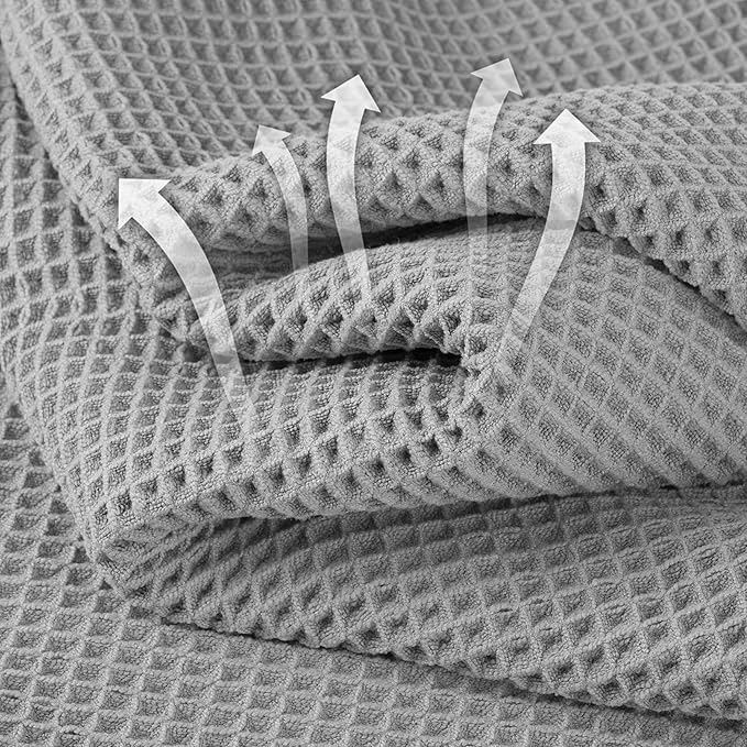 Microfiber Waffle Hand Towels, 4 Pieces, Soft, Absorbent, Fast Drying, Lint Free (Silver)