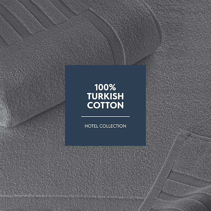 White Classic Luxury Bath Mat Floor Towel Set - Absorbent Cotton Hotel Spa Shower/Bathtub Mats [Not a Bathroom Rug] 22"x34" | 2 Pack | Dark Gray