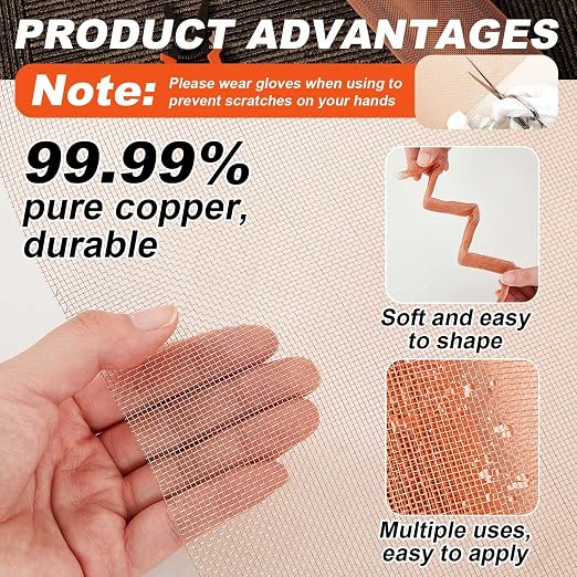 Zonon 99.9% Pure Copper Mesh Screen 36 Inch x 12 ft 16x16 Mesh Copper Roll Wire - Image 3