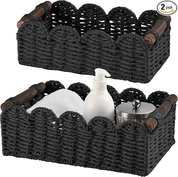 Storage Basket Wicker Baskets for Organizing Toilet Paper Storage Basket for Toilet Tank Top,Black