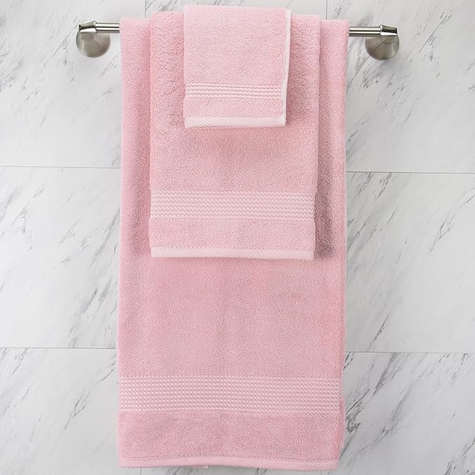 EastNBlue Lara Premium Bath Towel Set 6 Piece - Soft & Highly Absorbent Bathroom Towel Set, 100% Luxury Turkish Cotton, Flannel Bath Towels, 1 Bath Towel, 1 Hand Towel, 4 Washcloths - Rose