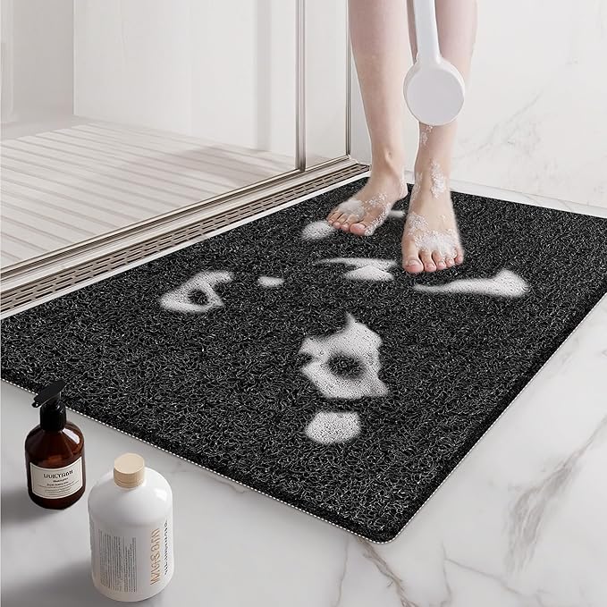Non Slip Shower Mats for Inside Shower,17x30 Inch,Anti-Slip Bathtub Mats for Bathroom, Foot Scrubber Loofah Bath Mats for Shower, Quick Drying Shower Stall Mats for Wet Areas (Black)