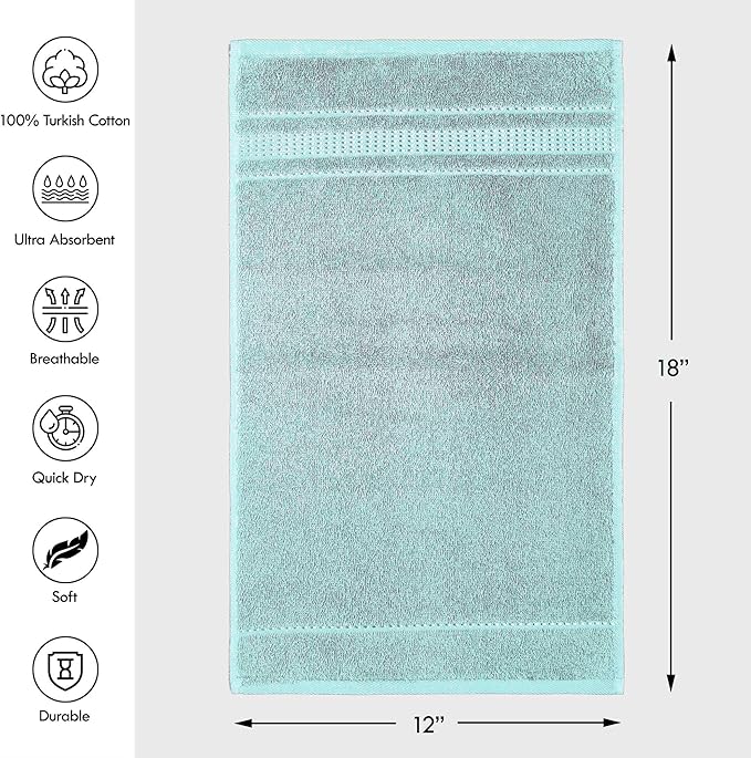 Melissa Linen Fingertip Towels 4 Pack, 100% Turkish Cotton, Small Hand Towels for Body and Face, 12 x 18 in, Soft and Absorbent, Quick Dry, (Aqua Green Fingertip Towels)