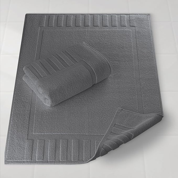 White Classic Luxury Bath Mat Floor Towel Set - Absorbent Cotton Hotel Spa Shower/Bathtub Mats [Not a Bathroom Rug] 22"x34" | 2 Pack | Dark Gray