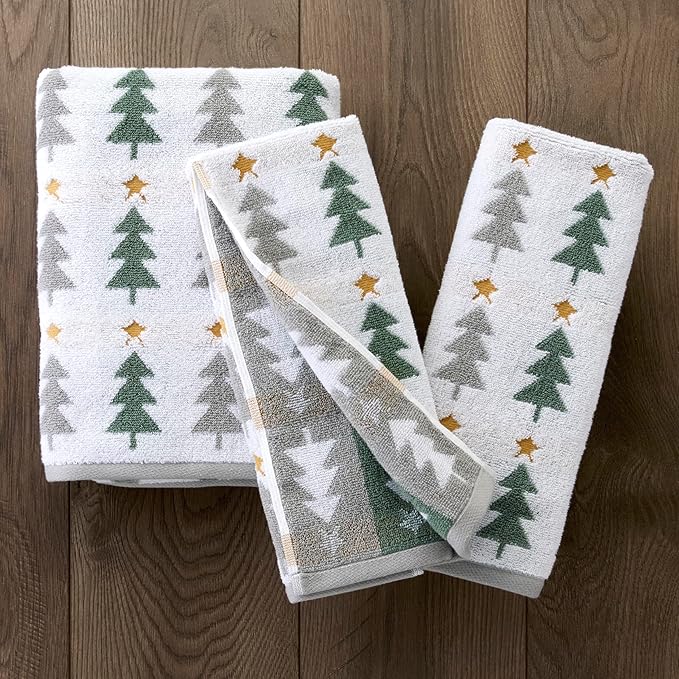 SKL Home Christmas/Winter Multi Trees 100% Cotton Premium Bath Towel, 500 GSM, Soft & Absorbent, Reversible Jacquard, Decorative, Multi