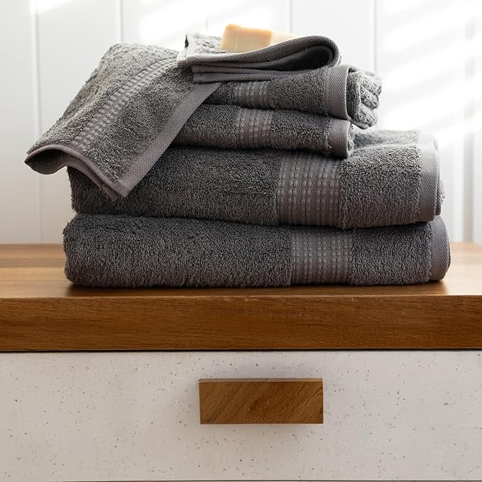 100% Turkish Cotton Towel Set of 6 - Soft, Plush & Super Absorbent - Premium Set with 2 Bath Towels, 2 Hand Towels, and 2 Washcloths - Made in Turkey (Dark Gray, 6-Piece Towel Set)