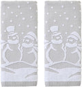 SKL Home Christmas/Winter Scenic Snowmen 100% Cotton Premium 2-Piece Hand Towel Set, 500 GSM, Reversible Jacquard, Soft & Absorbent, Decorative for Bath/Kitchen/Bar, Gray
