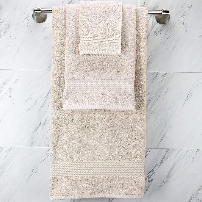 EastNBlue Lara Premium Bath Towel Set 6 Piece - Soft & Highly Absorbent Bathroom Towel Set, 100% Luxury Turkish Cotton, Flannel Bath Towels, 1 Bath Towel, 1 Hand Towel, 4 Washcloths - Beige