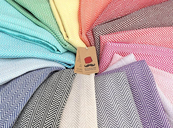 Bazaar Anatolia Turkish Beach Towel 100% Cotton Bath Towels 71x39 Quick Dry Sand Free Lightweight Large Oversized Herringbone Peach Coral