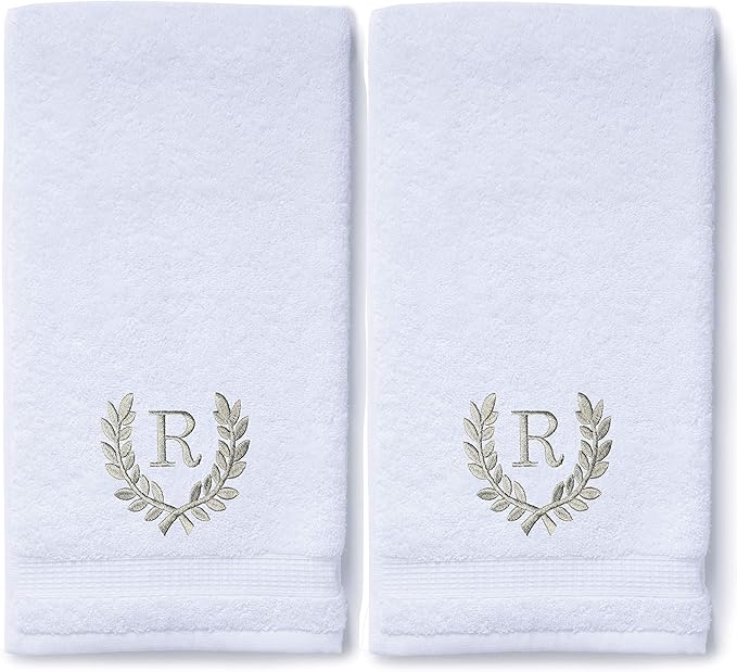 Decorative and Monogrammed Hand Towels for Bathroom Kitchen Makeup | Personalized Gift for Wedding-Bridal | Roman Font Custom Luxury Turkish Towel | Spa Collection, Oversized, 16 X 30 Inch, Set of 2