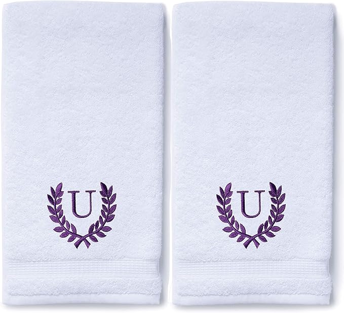 Decorative and Monogrammed Hand Towels for Bathroom Kitchen Makeup | Personalized Gift for Wedding-Bridal | Roman Font Custom Luxury Turkish Towel | Spa Collection, Oversized, 16 X 30 Inch, Set of 2