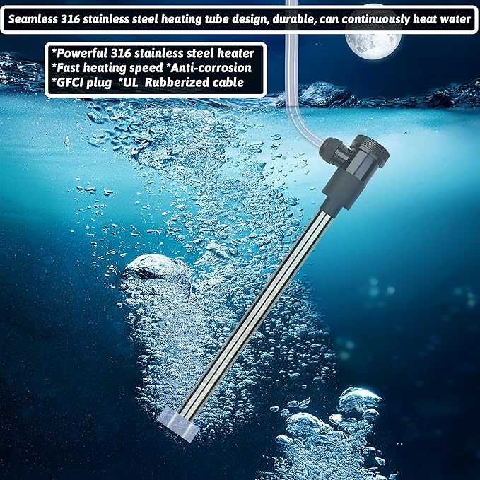 2000W Immersion Water Heater Portable Electric Hot Tub & pool Fully Submersible Water Heater with Temp Control for Bathtub, Bucket, inflatable pool, above ground pool, baptistry & spa tub