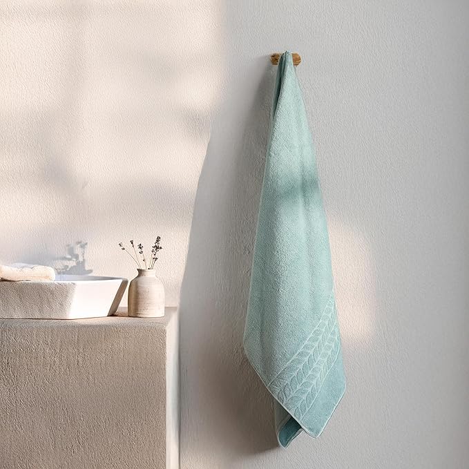 BAGNO MILANO Organic Turkish Cotton Bath Towels, Luxury Jacquard Collection, Certified Organic Highly Absorbent, Soft-Plush Towel Set (Mint, 2 Pcs Bath Towel Set)