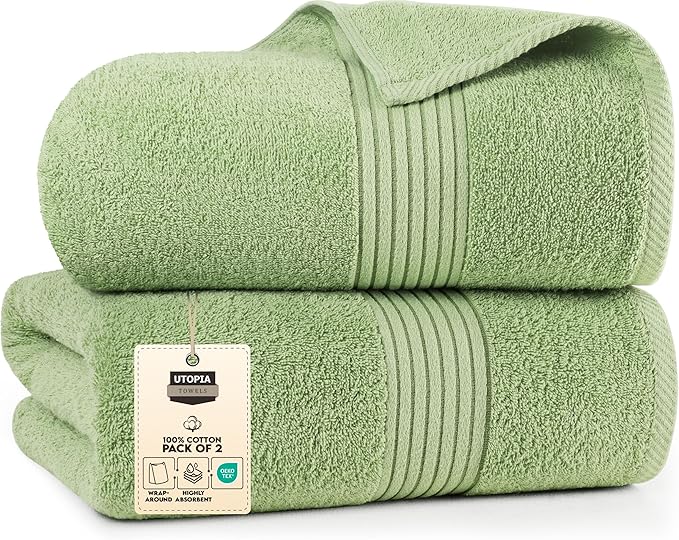 Utopia Towels Extra Large Bath Sheets 2 Pack, 35 by 70 Inches,100% Cotton Highly Absorbent & Quick Dry Bath Towel for Adults, Super Soft Towel, Green