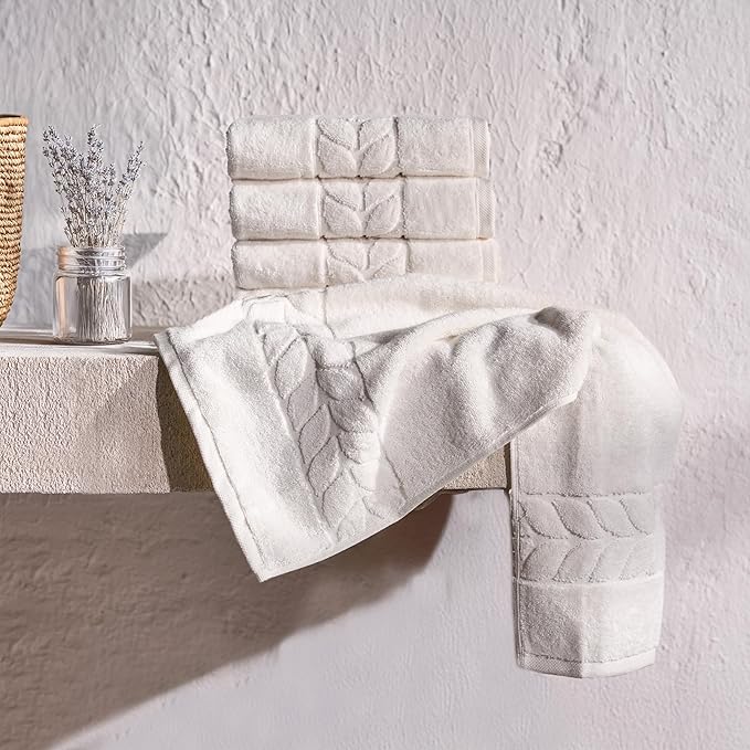 BAGNO MILANO Organic Turkish Cotton Bath Towels, Luxury Jacquard Collection, Certified Organic Highly Absorbent, Soft-Plush Towel Set (Cream, 2 Pcs Bath Towel Set)